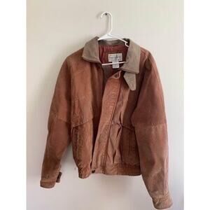 Saddlery Mens Genuine TAN Suede Bomber Jacket Leather Varsity Casual Coat M